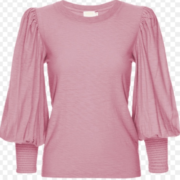 Nation LTD Loren Tee smocked sleeves/ smocked cuffs in slipper pink Size medium - Picture 2 of 9